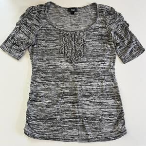 AGB Casual Gray Top with Ruffle‎ and Ruched Details Size M